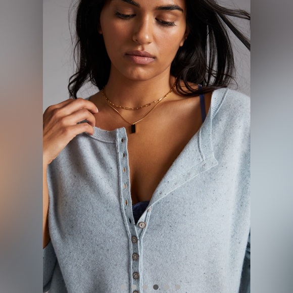 Anthropologie Pilcro Henley cashmere Sweater color sky - Picture 2 of 5